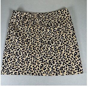 Talbots Womens SZ 14 Leopard Print Pencil Skirt Tan Black Classic Side Zip Lined